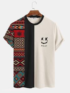 ChArmkpR Mens Two Tone Ethnic Smiley Face Short Sleeve T-Shirts