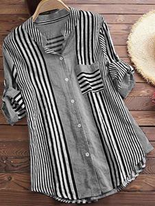 Rosegal Plus Size Cotton Striped Front Pocket Roll Sleeve Shirt