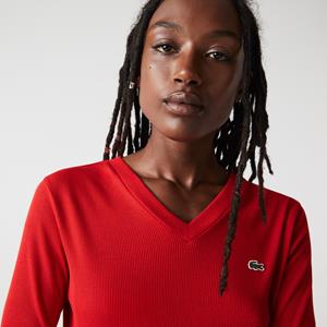 Lacoste Damen  T-Shirt mit V-Ausschnitt - Rot 