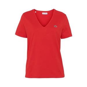 Lacoste Damen-T-Shirt aus Baumwolle mit V-Ausschnitt - Rot 