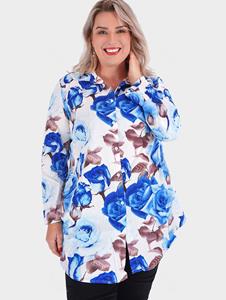 Rosegal Plus Size Roll Up Sleeve Floral Print Shirt