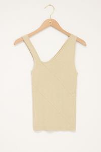 My jewellery Beige asymmetrische top met rib structuur