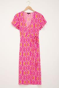 My jewellery Roze midi wikkeljurk met ikat print