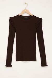 My jewellery Bruine rib top met schouder ruffle