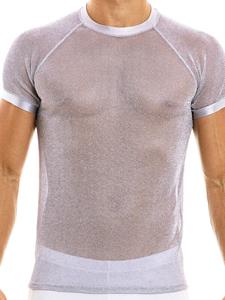 INCERUN Men's Sexy Shiny Mesh See-through T-Shirts