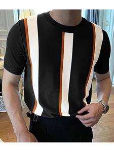 INCERUN Mens Japan Striped Short Sleeve Knit T-shirt
