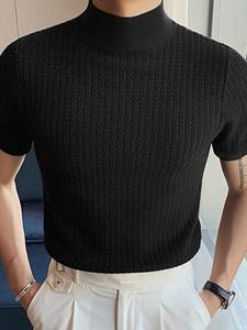 INCERUN Mens Japan Half-collar Solid Short Sleeve T-shirt