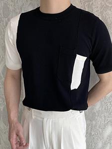INCERUN Mens Japan Patchwork Contrast Short Sleeve T-shirt