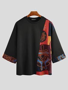 INCERUN Mens Ethnic Print Patchwork Casual Short Sleeve T-Shirts