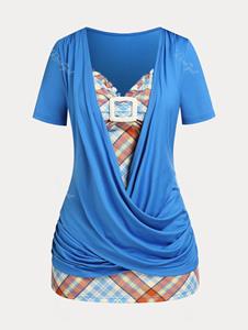 Rosegal Crossover Plaid Plus Size & Curve 2 in 1 Tee