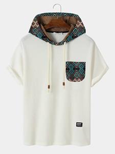 ChArmkpR Mens Vintage Geometric Pattern Short Sleeve Knit Hooded T-Shirts