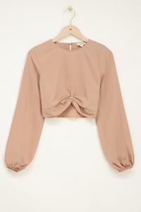 My jewellery Beige crêpe top met knoop