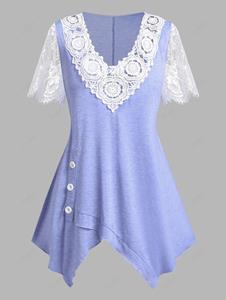 Rosegal Plus Size & Curve Handkerchief Applique Sheer Lace Sleeve T-shirt