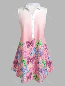 Rosegal Plus Size Sleeveless Ombre Color Butterfly Print Blouse