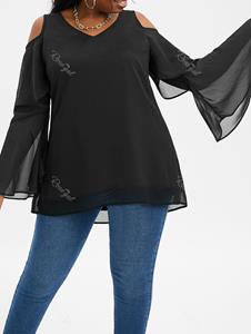 Rosegal Plus Size Layered Bell Sleeve Open Shoulder High Low Top