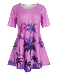 Rosegal Plus Size Palm Tree Print Raglan Sleeve T Shirt