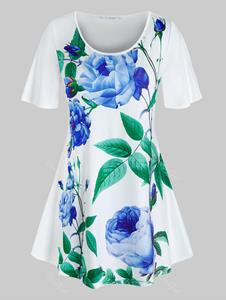 Rosegal Plus Size Floral Leaves Print Swing T Shirt