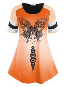 Rosegal Plus Size Ombre Color Butterfly Print Tee