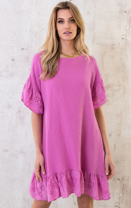 The Musthaves Mousseline Embroidery Oversized Jurk Roze