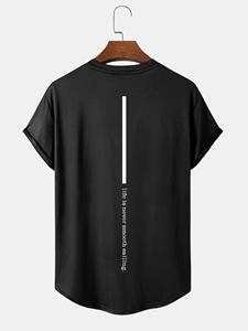 ChArmkpR Mens Line Slogan Back Print Curved Hem Short Sleeve T-Shirts