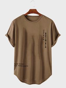 ChArmkpR Mens Japanese Letter Print Curved Hem Casual Short Sleeve T-Shirts