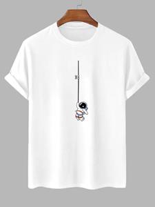 ChArmkpR Mens Cartoon Astronaut Print Crew Neck Short Sleeve T-Shirts