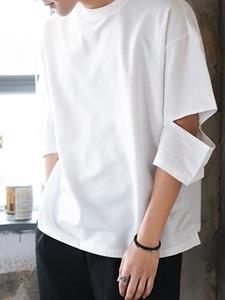 INCERUN Mens Solid Cutout Half Sleeve Casual T-Shirt