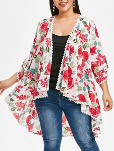 Rosegal Plus Size Lace Panel Floral High Low Summer Open Cardigan