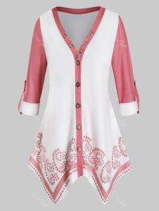 Rosegal Plus Size Button Up Roll Up Sleeves Handkerchief Blouse