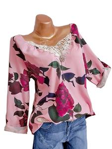 Rosegal Plus Size Lace Crochet Floral Print Blouse