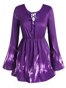 Rosegal Plus Size Lace Up Bowknot Bell Sleeve Blouse