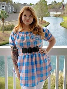 Rosegal Plus Size & Curve Plaid Bowknot Off Shoulder Skirted Tunic Blouse