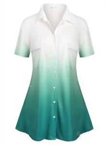 Rosegal Plus Size Ombre Color Pockets Shirt