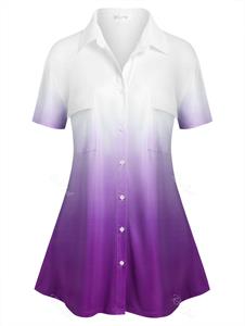 Rosegal Plus Size Ombre Color Pockets Shirt