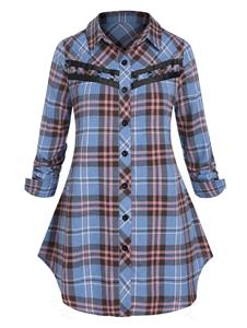 Rosegal Plus Size O Ring Plaid Button Up Shirt