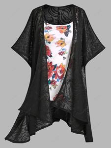 Rosegal Plus Size & Curve Floral Print Tank Top and Open Front Asymmetric Summer Cardigan