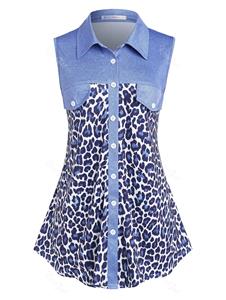 Rosegal Plus Size Button Up Leopard Print Sleeveless Blouse