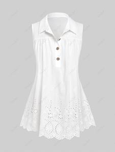 Rosegal Plus Size Half Button Broderie Anglaise Sleeveless Blouse