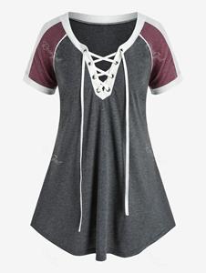 Rosegal Plus Size Lace Up Colorblock Tunic T Shirt