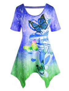 Rosegal Plus Size Ombre Butterfly Cutout Handkerchief Tunic Tee