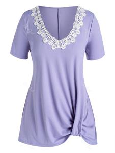 Rosegal Plus Size Floral Applique Ribbed Ruched Tunic Tee