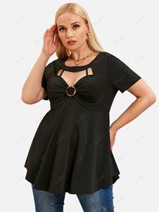Rosegal Plus Size & Curve Cutout O-ring Skirted Tunic T-shirt