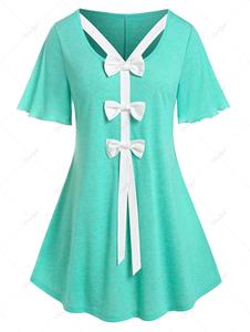 Rosegal Plus Size & Curve Bowknot Flutter Sleeve Cutout Tunic Tee