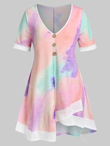 Rosegal Plus Size & Curve Tie Dye Skirted Uneven Hem Tunic Tee