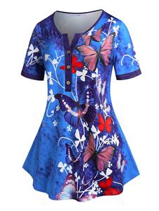 Rosegal Plus Size&Curve Butterfly Print Tunic Henley Tee