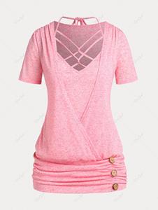 Rosegal Crisscross Ruched Plus Size & Curve Blouson T-shirt