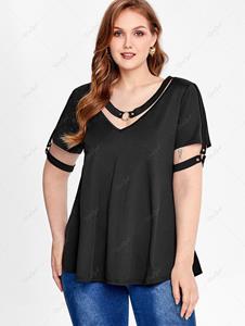 Rosegal Plus Size O Ring Studded Cutout Tee