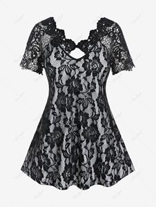 Rosegal Plus Size Cutout Lace Panel Tee