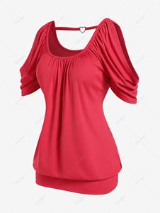 Rosegal Plus Size Valentines Heart-ring Ribbed Cold Shoulder Blouson Tee