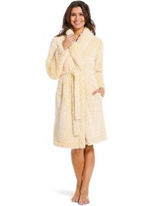 Gele damesbadjas fleece fluffy - kort model